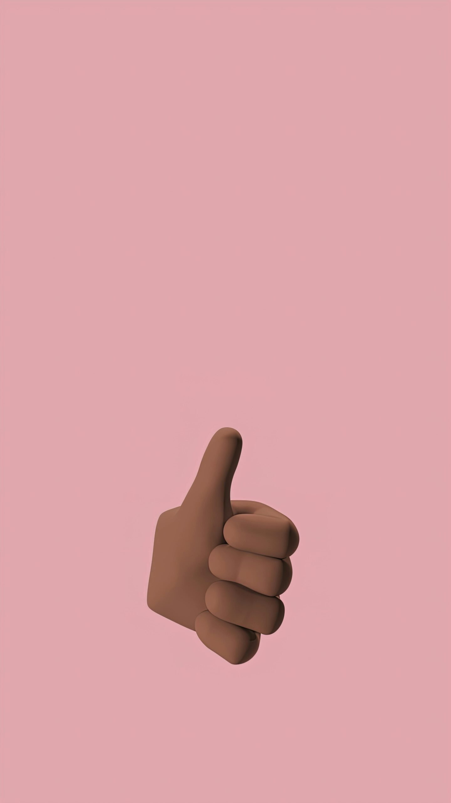 3D thumbs up hand with dark skin tone on a minimal pink background.